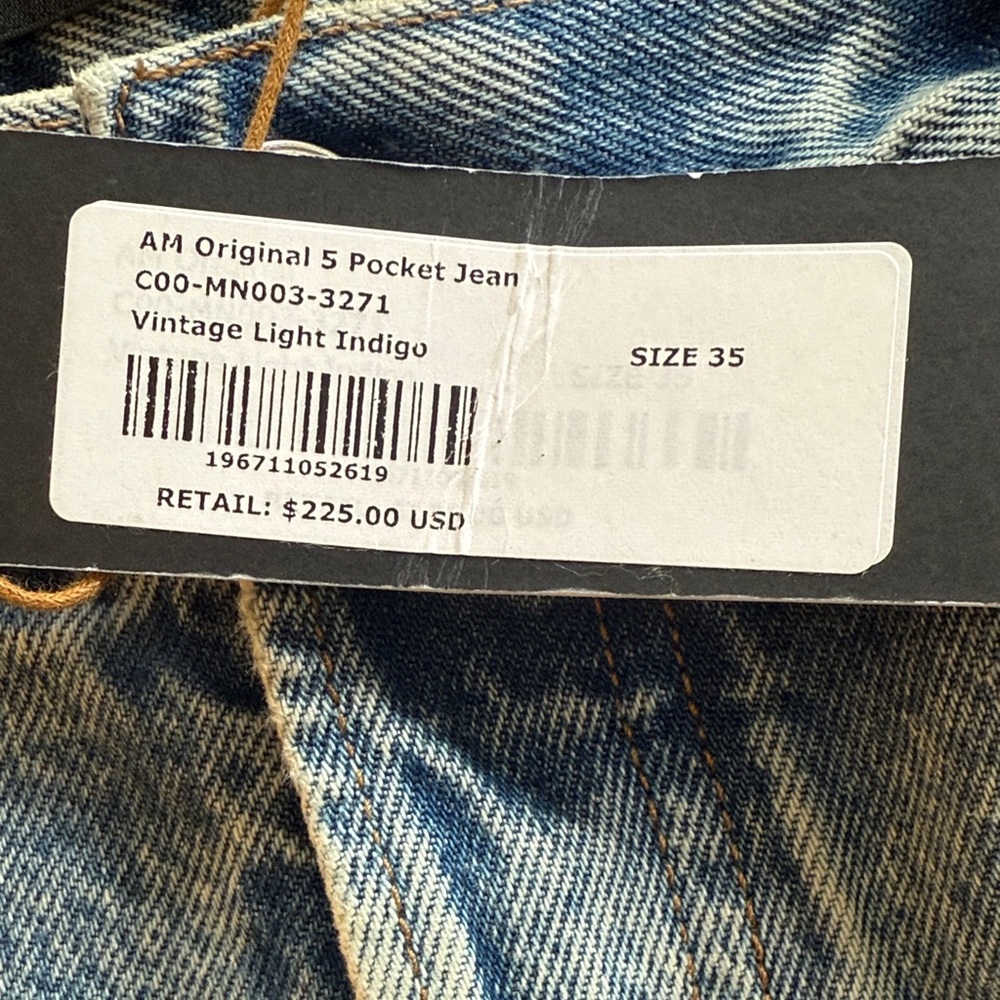NWT Alex Mill Sz 35 AM original 5 pocket men’s denim in vintage light indigo - Picture 3 of 9